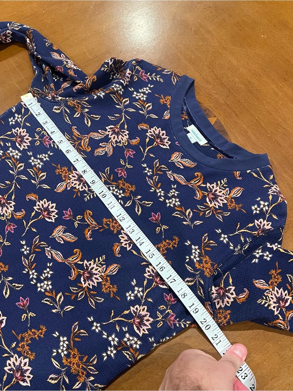 Sundance Loretta Cobalt Blue Floral Long-Sleeve Waffle Thermal XL Crewneck Boho - Picture 14 of 16